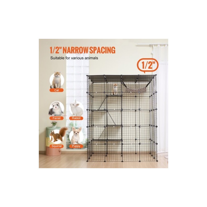 Kissanhäkki 4-tasoinen teräslankainen musta 1371 x 1041 x 1754 mm 5 ovella