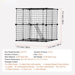 2-tasoinen metallinen kissahäkki teräslankainen 711 mm musta sisä- ja ulkokäyttöön