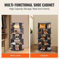 Pyörivä kenkäteline 5-tasoinen 4-pilarinen musta puu-muovilevy 20 paria