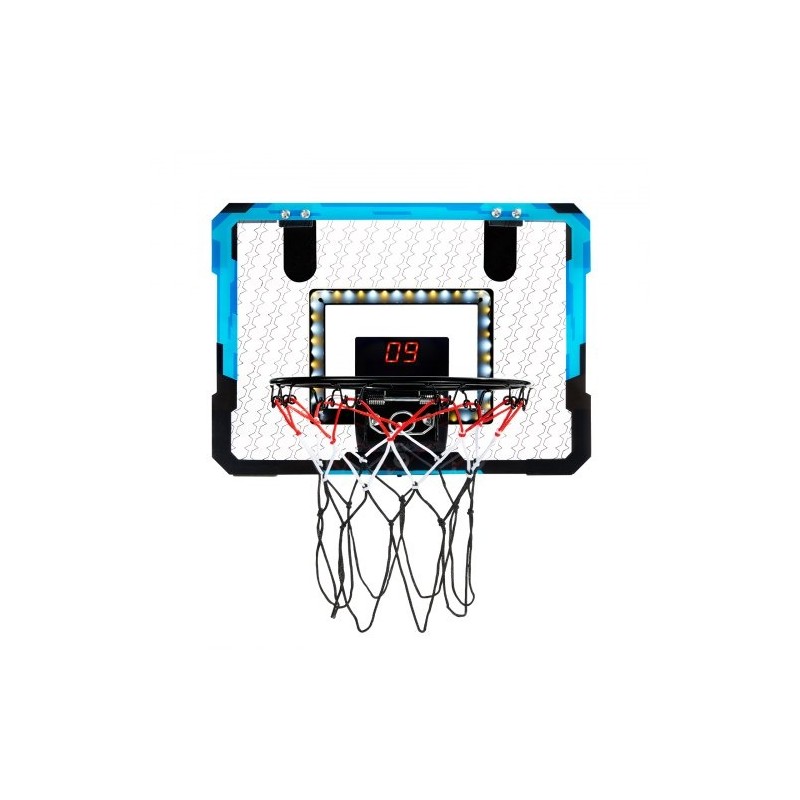 Mini koripallokori ovien yläpuolelle kiinnitettävä sininen sähköinen pistelaskuri LED-valot musiikkitoiminnot 3 palloa