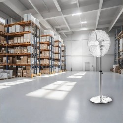 Jalustatuuletin metallinen 16-tuumainen säädettävä korkeus kääntyvä kolmivaihteinen hopea