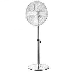 Jalustatuuletin metallinen 16-tuumainen säädettävä korkeus kääntyvä kolmivaihteinen hopea