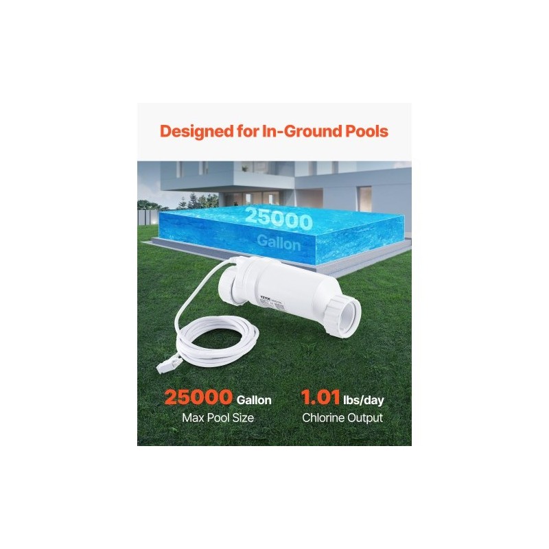 Suolavesikloorigeneraattori ABS-kotelolla ja titaani-elektrodeilla 25 000 gallonan maauima-altaisiin