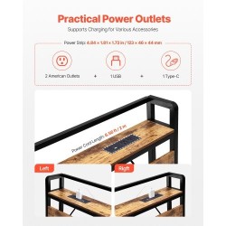 Sängynpääty leveälle sängylle ruskeat puupaneelit mustalla metallirungolla integroidulla virtapaneelilla