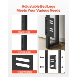 Sängynpääty leveälle sängylle ruskeat puupaneelit mustalla metallirungolla integroidulla virtapaneelilla