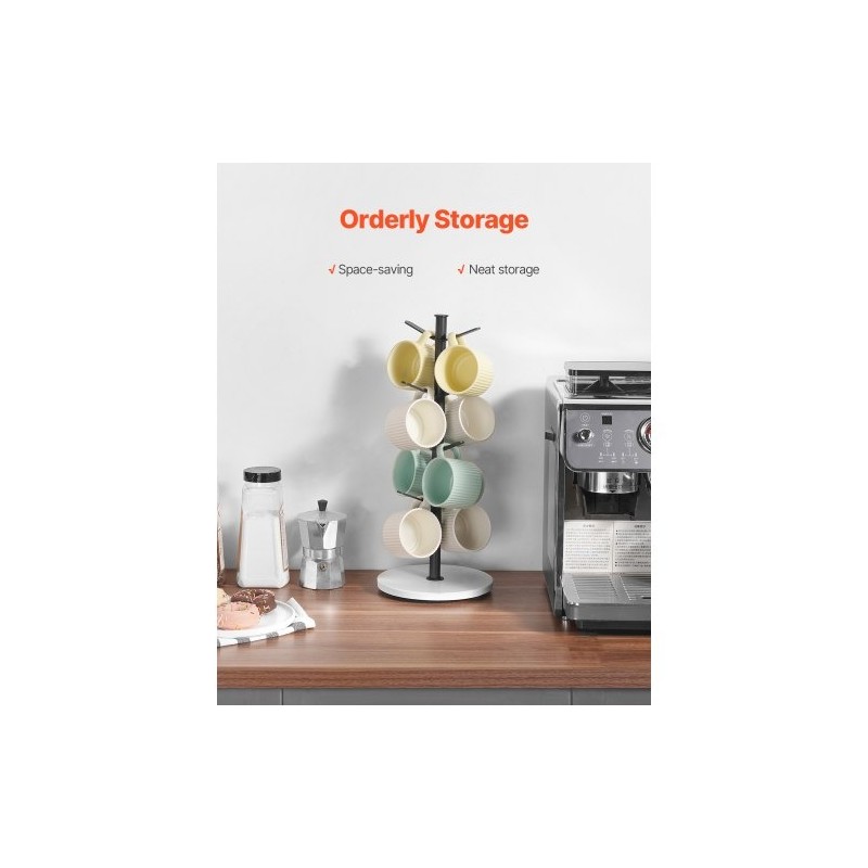 Mukiteline työtasolle puumainen rakenne hiiliteräsrunko marmorialustalla kahdeksalle mukille mattamusta