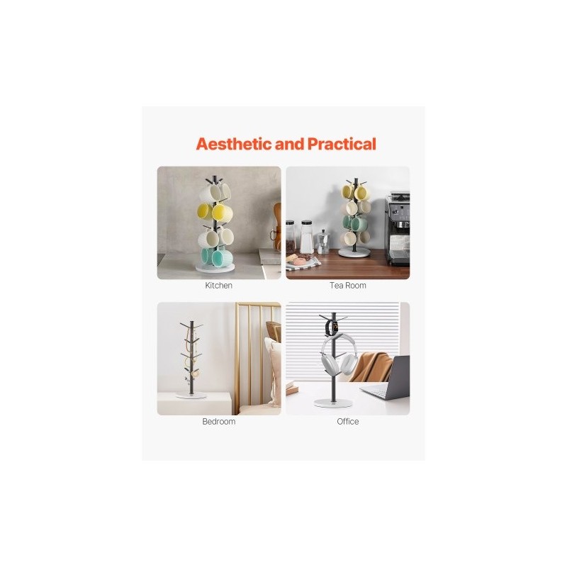 Mukiteline työtasolle puumainen rakenne hiiliteräsrunko marmorialustalla kahdeksalle mukille mattamusta