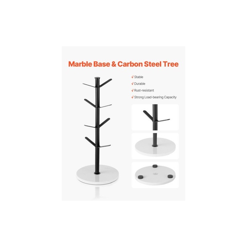 Mukiteline työtasolle puumainen rakenne hiiliteräsrunko marmorialustalla kahdeksalle mukille mattamusta