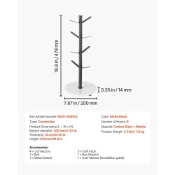 Mukiteline työtasolle puumainen rakenne hiiliteräsrunko marmorialustalla kahdeksalle mukille mattamusta