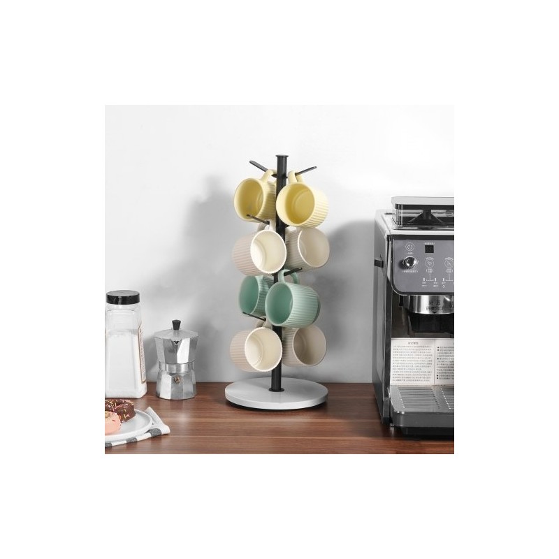 Mukiteline työtasolle puumainen rakenne hiiliteräsrunko marmorialustalla kahdeksalle mukille mattamusta