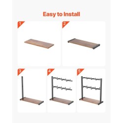 Kahvimukiteline tasolle asetettava hiiliteräksestä ja puusta 16 koukkua mattamusta