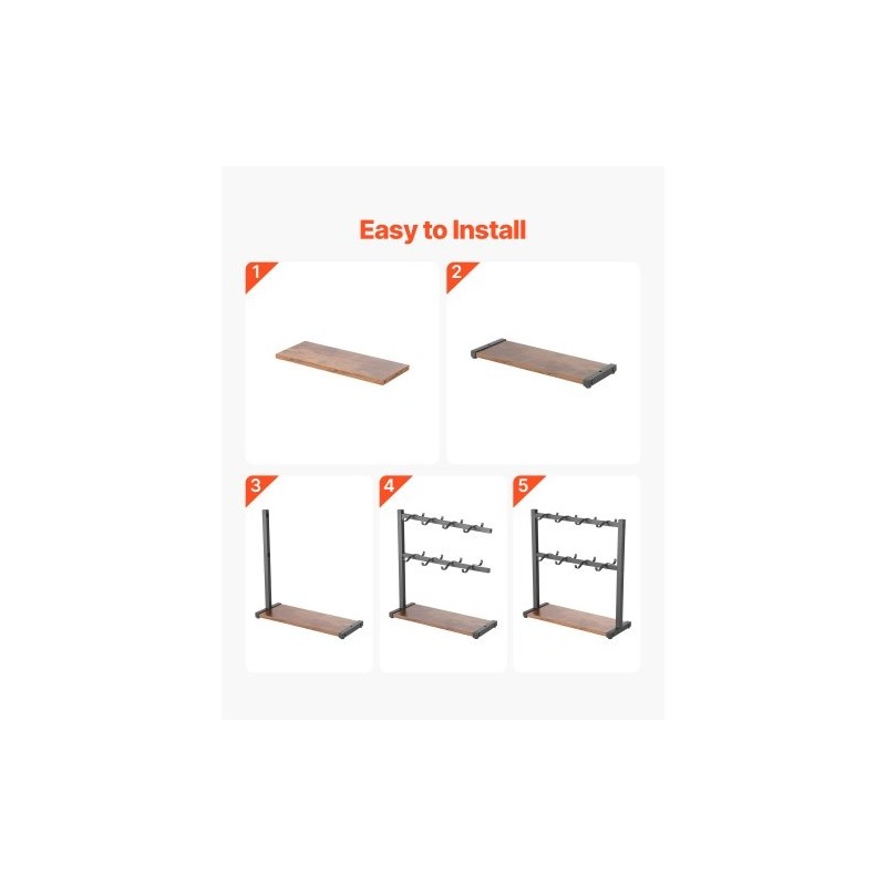 Kahvimukiteline tasolle asetettava hiiliteräksestä ja puusta 16 koukkua mattamusta