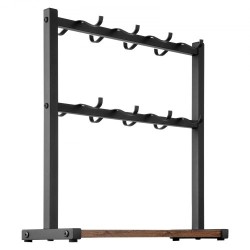 Kahvimukiteline tasolle asetettava hiiliteräksestä ja puusta 16 koukkua mattamusta