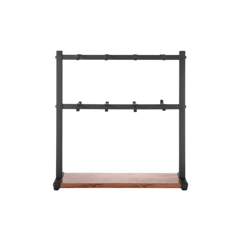 Kahvimukiteline tasolle asetettava hiiliteräksestä ja puusta 16 koukkua mattamusta