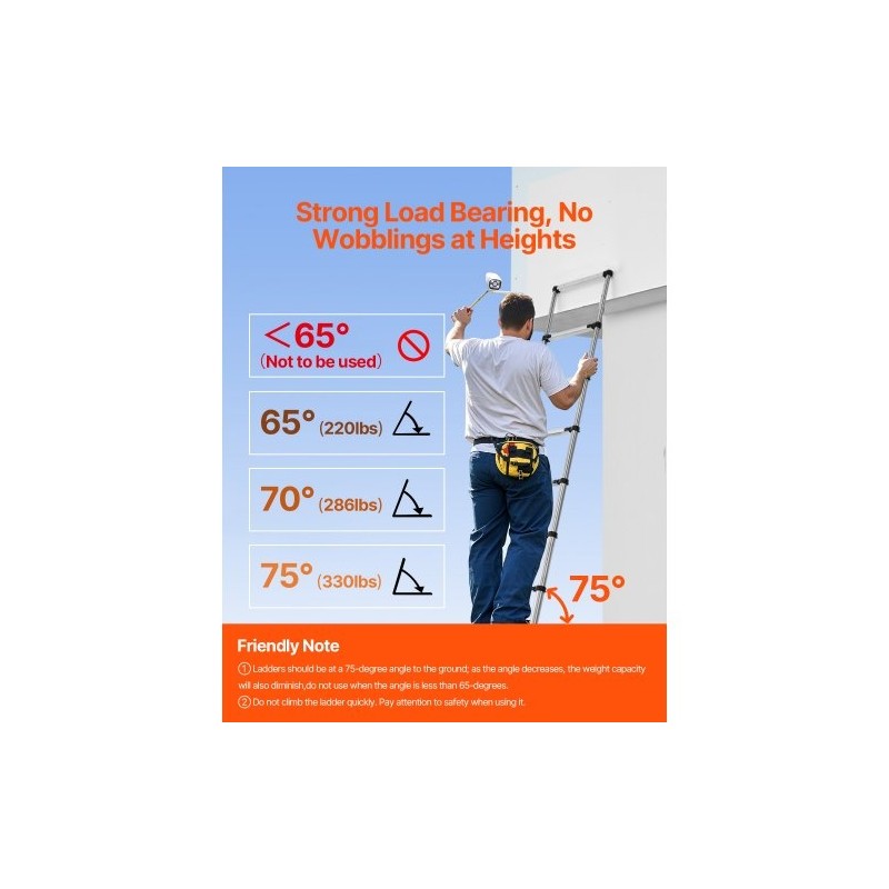 Teleskooppitikas ruostumattomasta teräksestä 3140 mm kokoon taitettava 150 kg