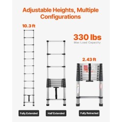 Teleskooppitikas ruostumattomasta teräksestä 3140 mm kokoon taitettava 150 kg