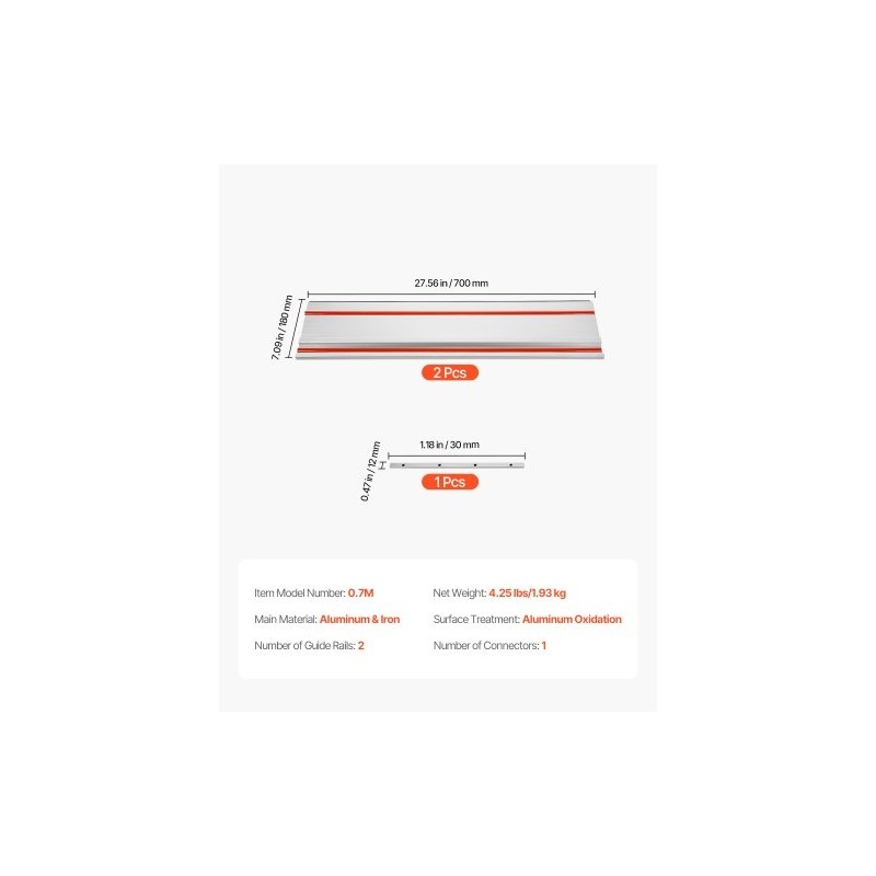 Ohjainkiskosarja puristealumiinia 2 kpl 699 mm sahausalue 1397 mm