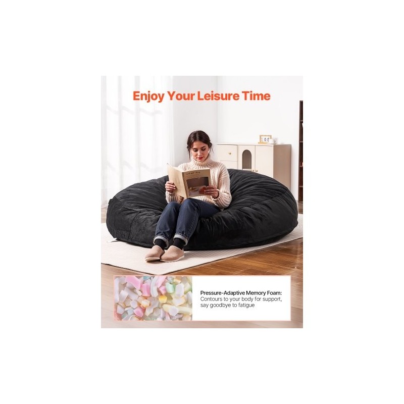 Säkkituoli hollantilaisella samettipäällisellä suuri musta korkeatiheyksinen vaahtotäyte aikuisille