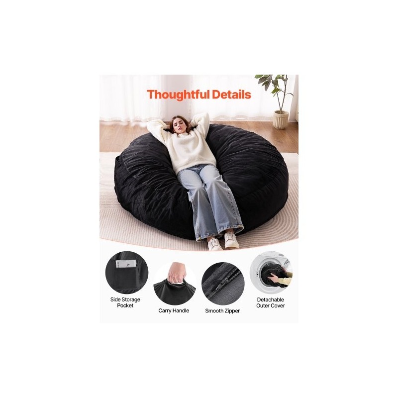 Säkkituoli hollantilaisella samettipäällisellä suuri musta korkeatiheyksinen vaahtotäyte aikuisille