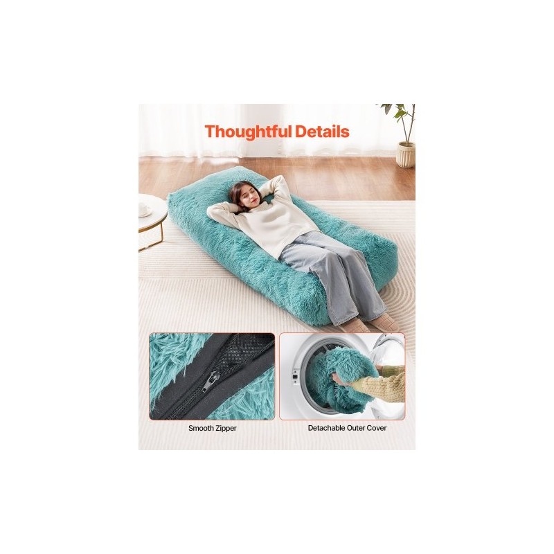 Säkkituoli suuri irrotettavalla pestävällä plyysipäällisellä sininen korkeatiheyksinen vaahtotäyte