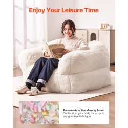 Säkkituoli pörröinen beige vaahtotäytteellä aikuisille selkänoja käsinojat