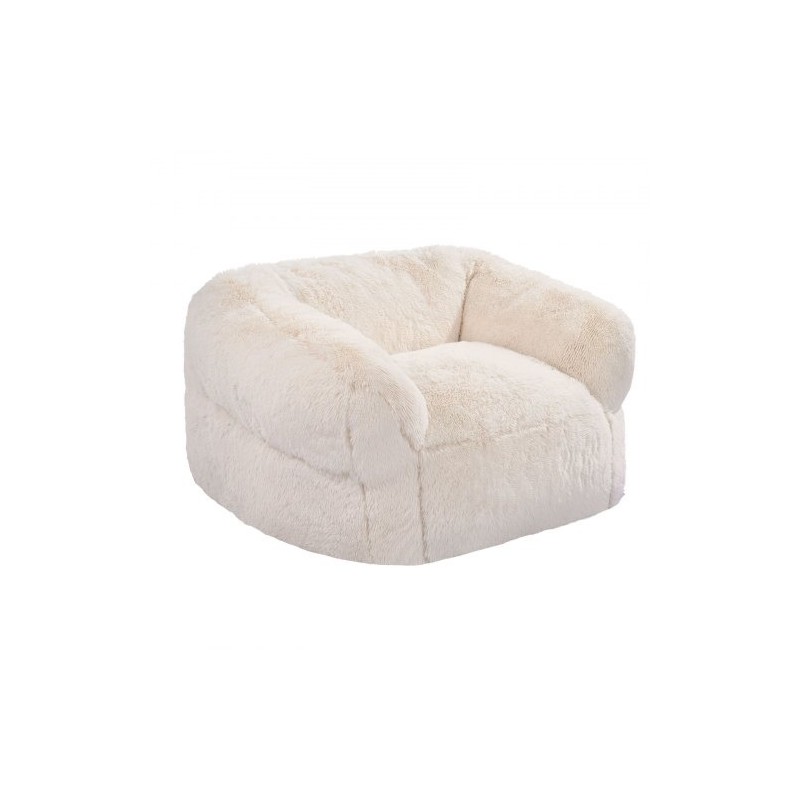 Säkkituoli korkeaselkäinen plyysipäällinen käsinojilla aikuisille korkeatiheyksinen vaahtotäyte beige