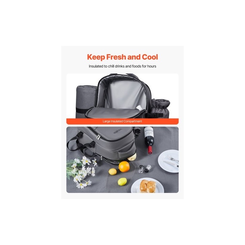 Piknikreppu 20 l 600D Oxford-kangas tummanharmaa eristetty viilennysosasto irrotettavalla pullotelineellä