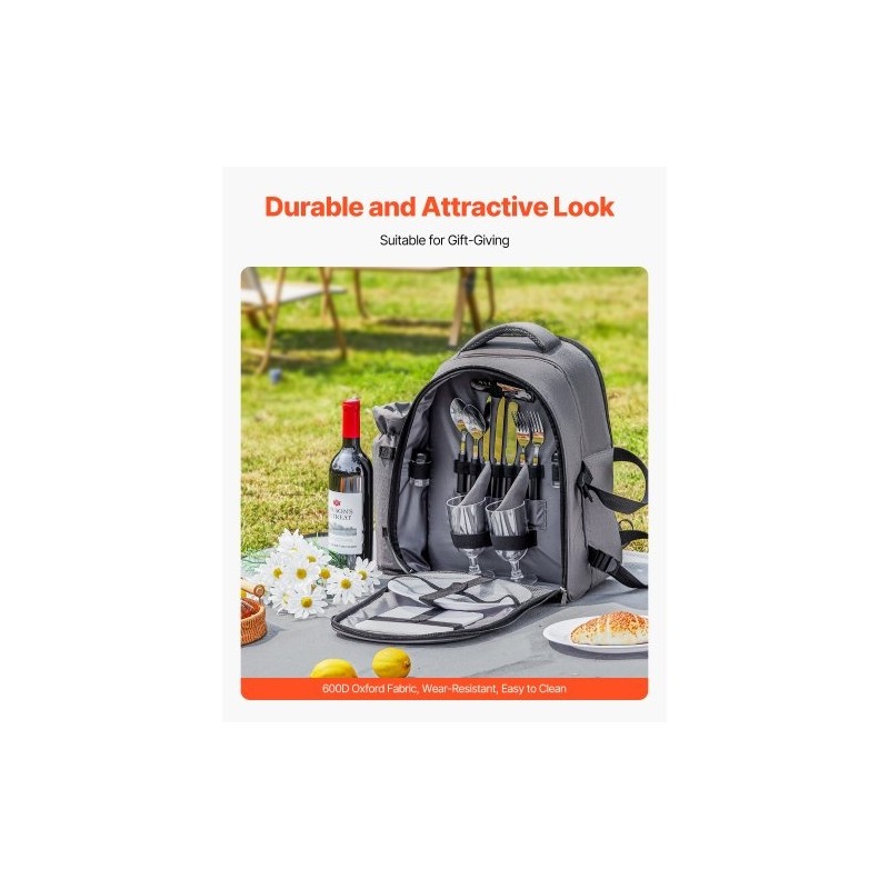 Piknikreppu 20 l 600D Oxford-kangas tummanharmaa eristetty viilennysosasto irrotettavalla pullotelineellä