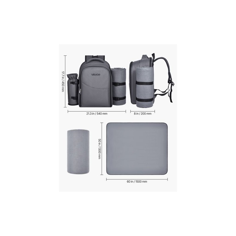 Piknikreppu 20 l 600D Oxford-kangas tummanharmaa eristetty viilennysosasto irrotettavalla pullotelineellä