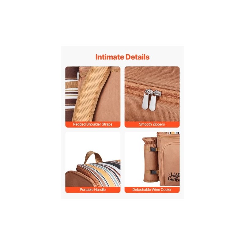 Piknikreppu 25 litran lämpöeristetty osasto kestävä kangas ruskea astiat aterimet viltti