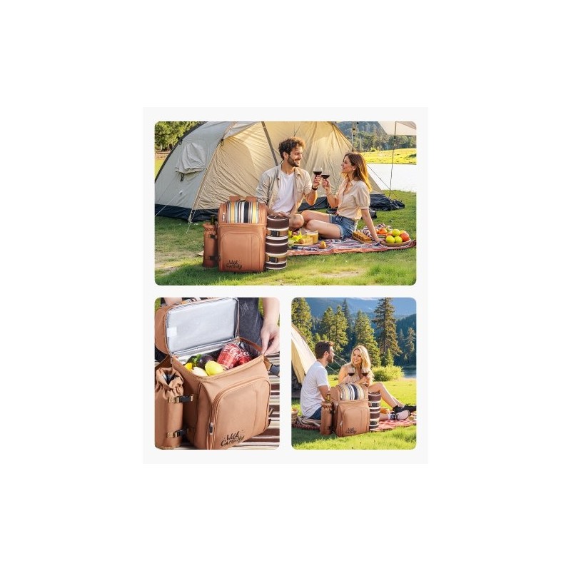 Piknikreppu 25 litran lämpöeristetty osasto kestävä kangas ruskea astiat aterimet viltti