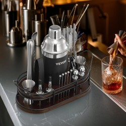 Cocktailshaker ja baarityökalusetti 23-osainen 304-ruostumatonta terästä bambutelineellä kotikäyttöön