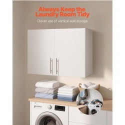 Seinäasenteinen pyykkikaappi valkoinen lastulevy ja MDF-levy kaksi ovea säädettävä hylly