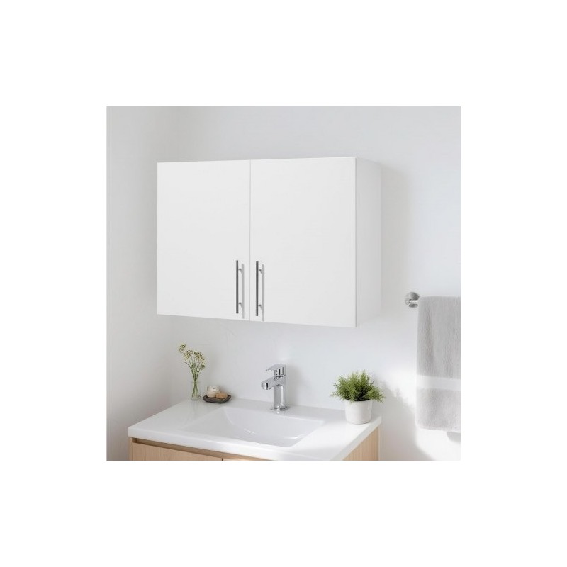 Seinäasenteinen pyykkikaappi valkoinen lastulevy ja MDF-levy kaksi ovea säädettävä hylly