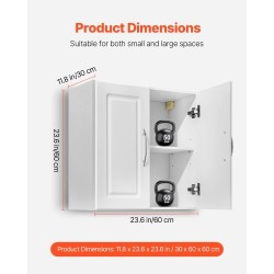 Seinään asennettava valkoinen kaksitasoinen kaappi säädettävällä hyllyllä lastulevystä ja MDF-levystä