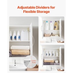 Seinään asennettava valkoinen kaksitasoinen kaappi säädettävällä hyllyllä lastulevystä ja MDF-levystä