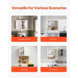 Seinään asennettava valkoinen kaksitasoinen kaappi säädettävällä hyllyllä lastulevystä ja MDF-levystä