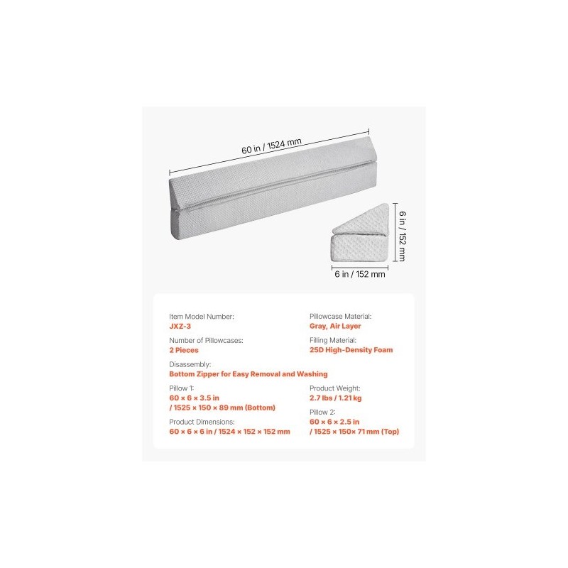 Kiilatyyny sängynpään raon täyttöön 25D-vaahto 2 kpl harmaa