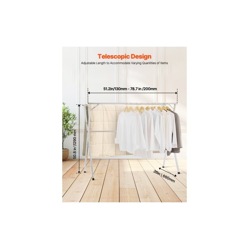 Pyykinkuivausteline 2-tasoinen teleskooppinen 201-ruostumaton teräs säädettävä 1,3–2 m kantavuus 55 kg