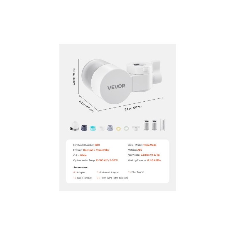 Hanaan asennettava vedensuodatin ABS-muovinen hiilikuitusuodatin 1200L kolmella vesitilalla keittiöön kylpyhuoneeseen