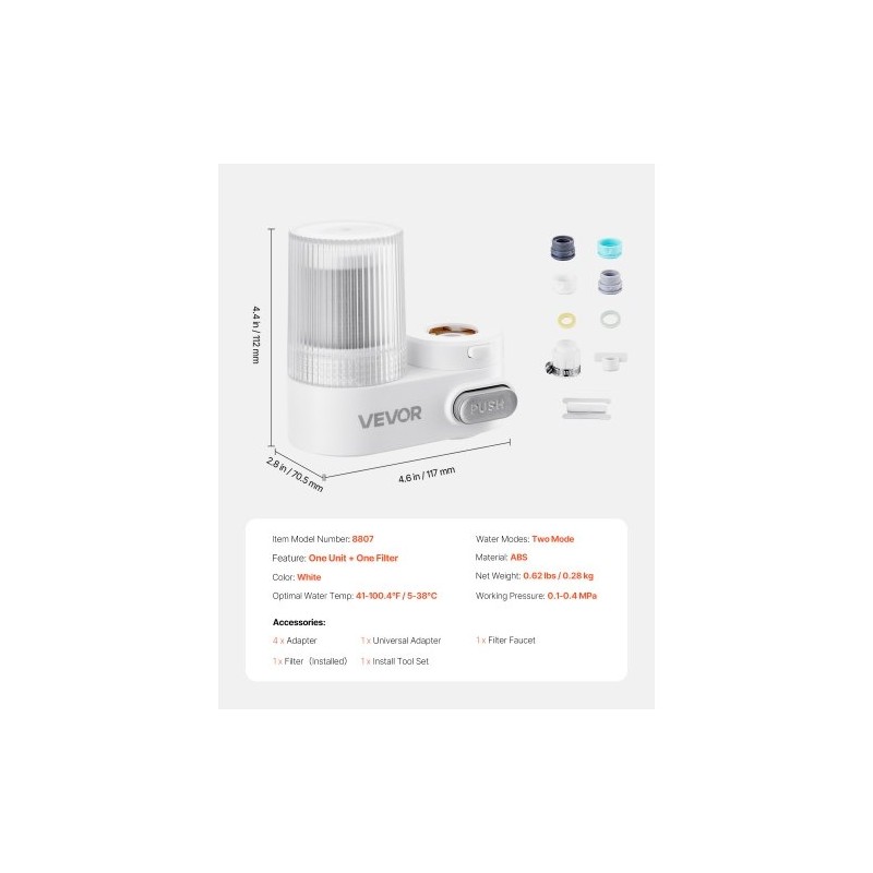 Hanaan asennettava muovinen vedensuodatin valkoinen hiilikuitusuodatin 1200 litraa