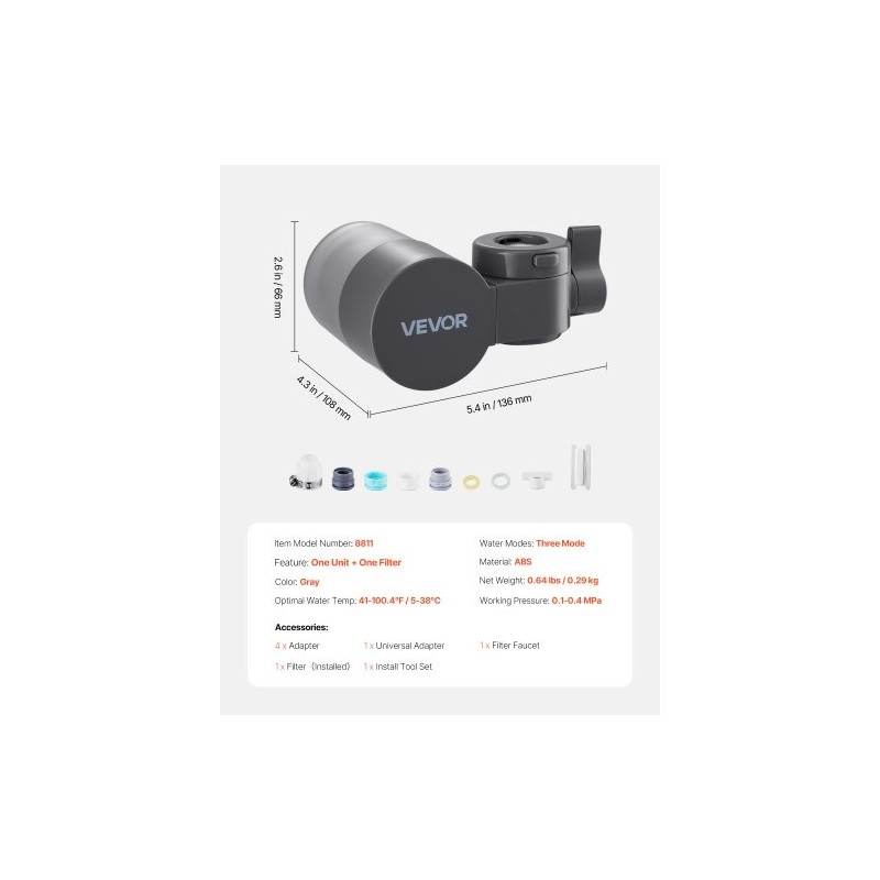 Hanasuodatin ABS hiilikuitusuodatin 1200L harmaa kolmella vesitilalla keittiöön ja kylpyhuoneeseen