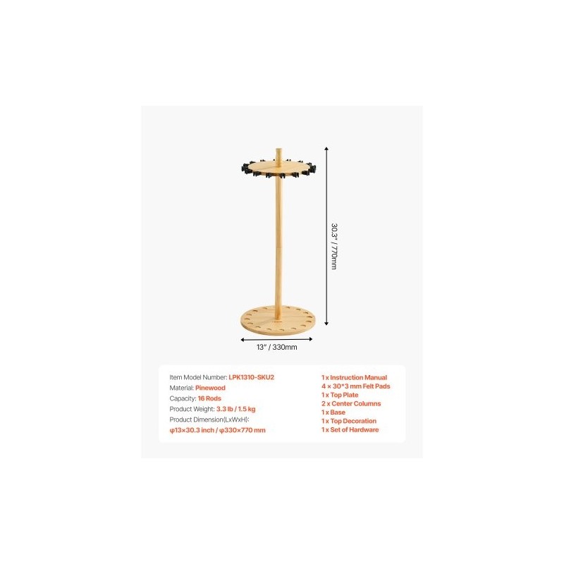 Mäntypuinen vapateline lattialle enintään kuudelletoista vavalle vakaalla jalustalla