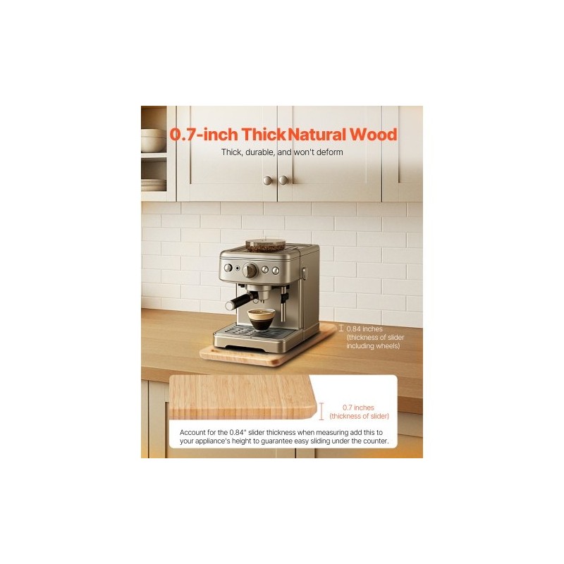 Työtasoalusta luonnonpuinen kumipyörillä koko 368x191x21 mm 18 kg kantavuus