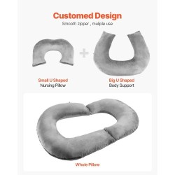 Suurikokoinen U-muotoinen seläntukityyny samettipäällisellä ja kuituvaahdolla 114x89x18cm harmaa