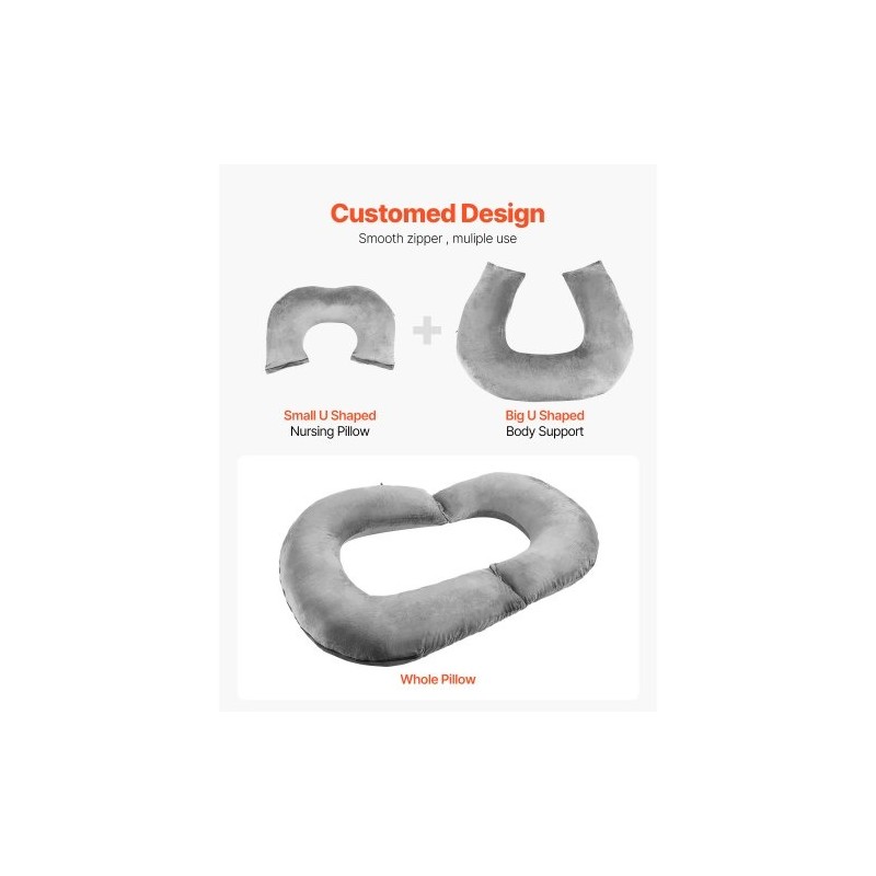 Suurikokoinen U-muotoinen seläntukityyny samettipäällisellä ja kuituvaahdolla 114x89x18cm harmaa