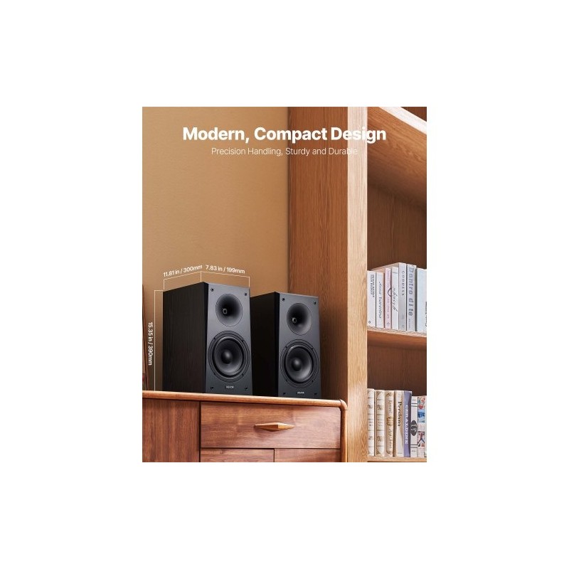 Passiivinen hyllykaiutinpari MDF-puukotelo kotikäyttöön stereo 100W musta