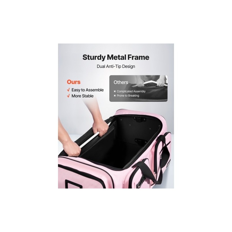 Rullattava tanssikassi 600D kangas PU1000 vesitiivis 29 tuumaa vaateripustimella pyörillä USB-portilla vaaleanpunainen