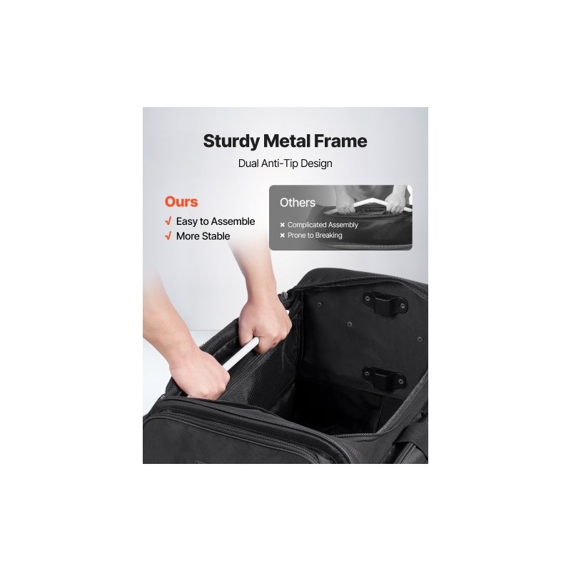 Tanssikassi 600D-kangas PU1000-vesitiivis 23 tuuman musta pyörillä korkeussäädettävällä vaatetelineellä