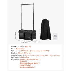 Tanssikassi 600D-kangas PU1000-vesitiivis 23 tuuman musta pyörillä korkeussäädettävällä vaatetelineellä